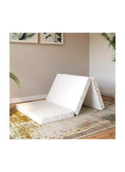 Buy COMFY WHITE FOLDING SATIN FLORAL GUEST PORTABLE CLASSIC MATTRESS 180 X 90 X 7CM in UAE