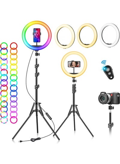 Buy 10-Inch RGB Ring Light with Tripod Stand & Phone Holder - Adjustable LED Circle Light for Selfies, Makeup, Video, and Live Streaming in UAE