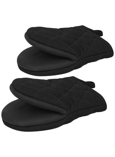 Buy 1 Pair Short Oven Mitts - Silicone Kitchen Oven Gloves High Heat Resistant, Mini Oven Mits with Non-slip Grip Surfaces and Hanging Loop for BBQ, Baking, Cooking and Grilling (Black) in Saudi Arabia