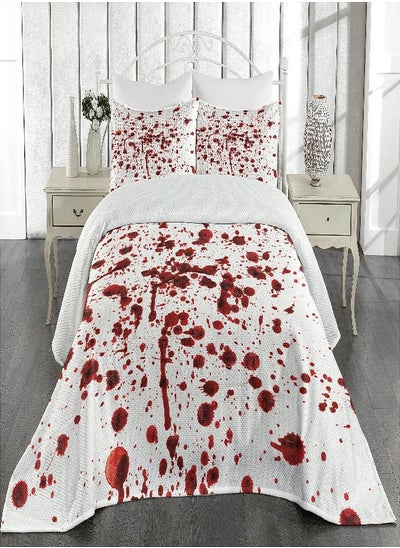 Buy Ambesonne Horror Coverlet, Splashes of Blood Grunge Style Bloodstain Horror Scary Zombie Halloween Themed Print, 3 Piece Decorative Quilted Bedspread Set with 2 Pillow Shams, King Size, Red White in UAE