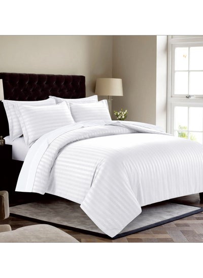 Buy 7-Piece Damask Stripes Hotel Style Comforter Microfiber ,Removable Insert ,King 260 x 240 Cms ,White in Saudi Arabia