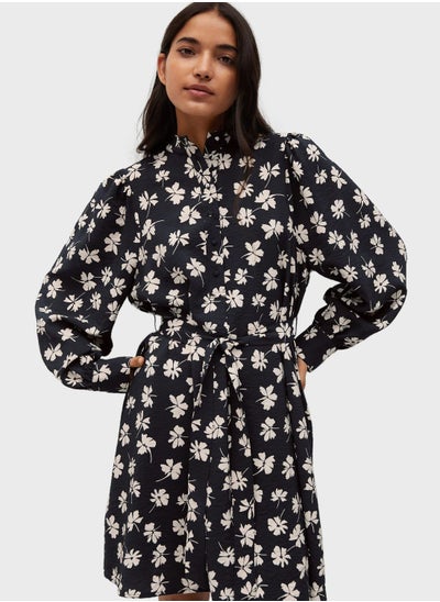 Buy Tie Waist Printed Shirt Dress in Saudi Arabia