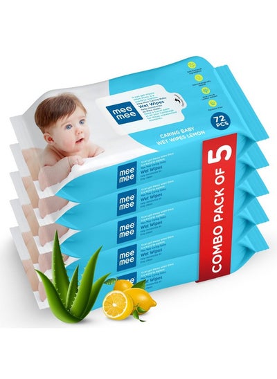 Buy Soft Gentle Baby Wet Wipes (72 Wipes) Pack Of 5 | Infused With Aloevera And Lemon Extract | Paraben & Sulfate Free | Cleansing Wipes | Wipes Combo For Babies in Saudi Arabia