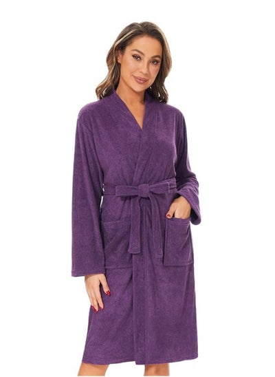 Buy Purple Colour Terry COTTON ROBE UNISEX  Bathrobe Large Size in UAE