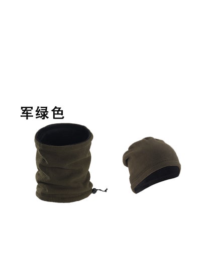 اشتري 2022 Trendy Euro-American Fleece-Lined Warm Scarf Hat Mask ComboArmy Green Army Green في السعودية