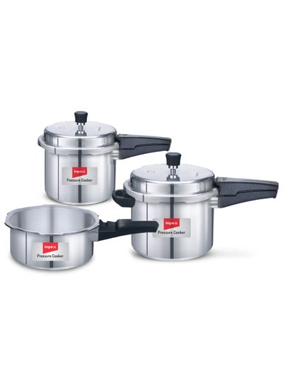 اشتري Aluminium Pressure Cooker Combo With Outer Lid 2L,3L,5L Induction and Gas Stove Compatible, 2 Liter 3 Liter Common lid, Separate Lid for 5 Liter, Silver في السعودية