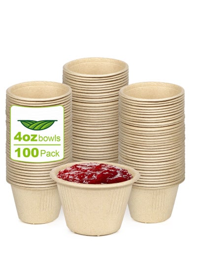 اشتري 100 Pack Small Paper Bowls, 4 oz Durable Chili Bowls Disposable, Compostable Biodegradable Bagasse Fiber Bowls, Microwavable Paper Bowls for Condiments Small Portion, Sauce, Ice Cream في الامارات