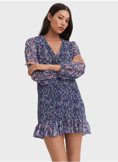 Buy Puff Sleeve Floral Tiered Hem Dress in UAE