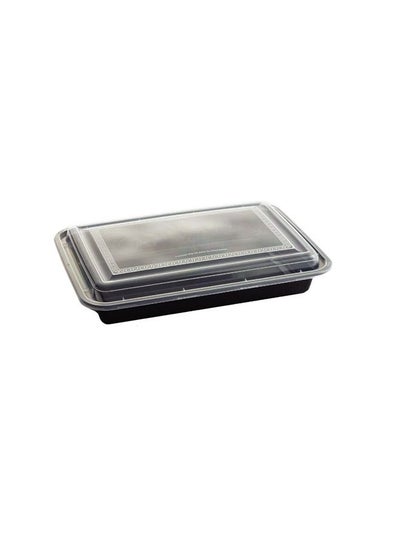 Buy Microwave Container Black Rectangular With Lid 58 Ounces Pack of 24 Pieces. in UAE