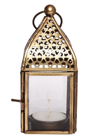 Buy HILALFUL Handmade Decorative Candle Lantern, Small | Suitable for Indoor & Outdoor Décor | Moroccon Arabian Style | For Home Decoration in Ramadan, Eid | Iron | Islamic Gift | Clear Glass in UAE