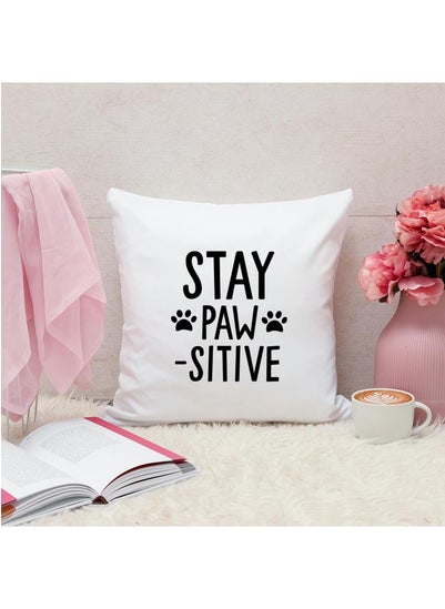 اشتري Stay Pawsitive Quotes Personalized Pillow, 40x40cm Decorative Throw Pillow by Spoil Your Wall في الامارات