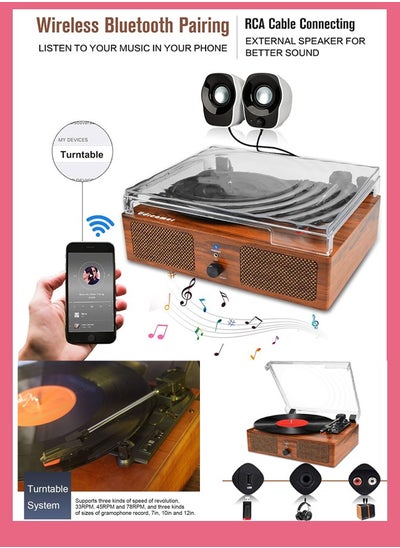 اشتري High-Fidelity Vinyl Record Player | Vinyl Record -Player 3-Speed Bluetooth Portable Suitcase Record Player with Built-in Speakers, Bluetooth Wireless Playback, Headphone, Auto Off for Home Decoration في السعودية