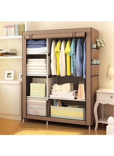 اشتري Wardrobe Simple Modern Folding Wardrobe Fabric Cloth Wardrobe Closet Steel Single Wardrobe Assembly Double Storage Cabinet 170 105 45cm (Coffee) في السعودية