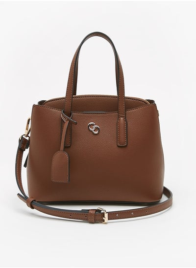 اشتري Women's Solid Logo Detail Tote Bag with Double Handles and Zipper Closure في الامارات