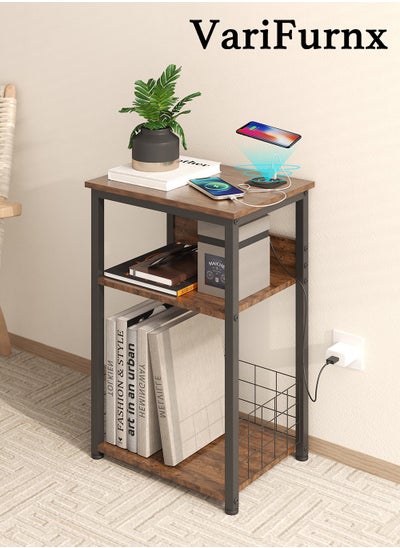 Buy Nightstand with Wireless Charging And USB Ports Snack Sofa Table For Small Area Bedside Coffee Table for Living Room And Bedroom in Saudi Arabia