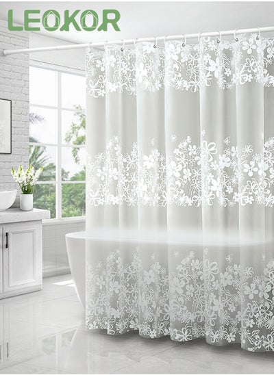 اشتري Waterproof and Moisture-proof Shower Curtain White Flower Partition Curtain for Bathroom في السعودية