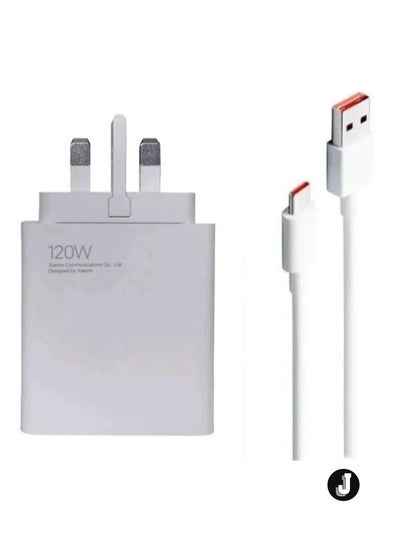 Buy "Genuine Xiaomi 120W Ultra Fast Charger with USB-C 6A Cable, UK Plug – Fast Charging for Xiaomi Devices" in UAE