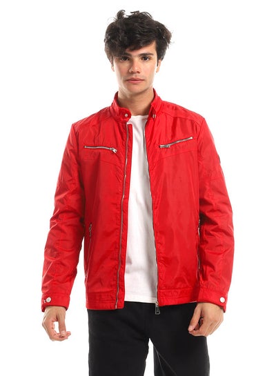 Buy Multiple Zippers Waterproof Red Band Collar Jacket in Egypt