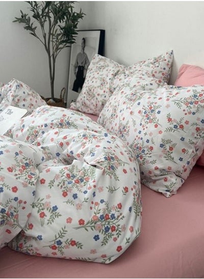 Buy Premium Bedding Set without Filler, Pink Color Bedsheet With Postoral Printed Duvet Cover in UAE