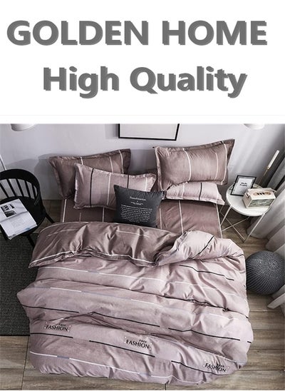 Buy King/queen/single size, striped pattern duvet cover set. 6 Piece set includes 1 Comforter Cover, 1 Fitted Bedsheet, 4 Pillowcases in UAE