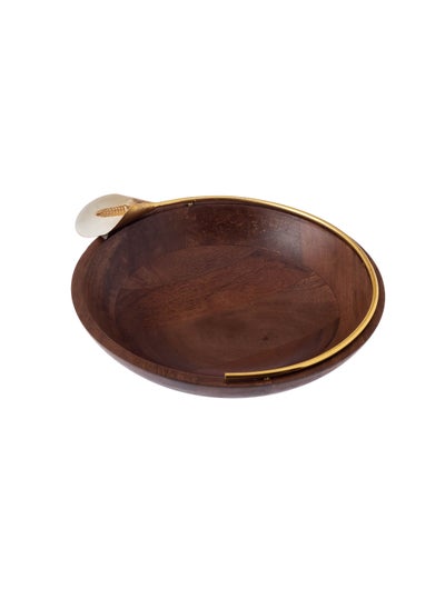 Buy Wooden deep-rooted serving dish with rose gold metal decor multi use in Saudi Arabia