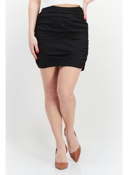 Buy Women Plain Ruched Mini Skirt, Black in UAE