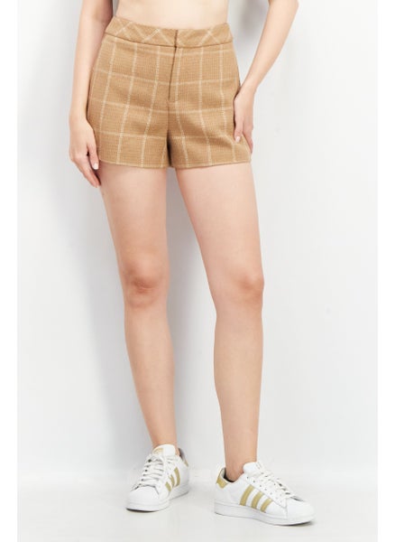 Buy Women Textured Basic Short, Tan in UAE