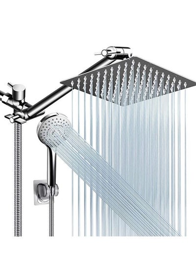 8 Inch High Pressure Rain Shower Head with 11 Inch Adjustable Extension ...