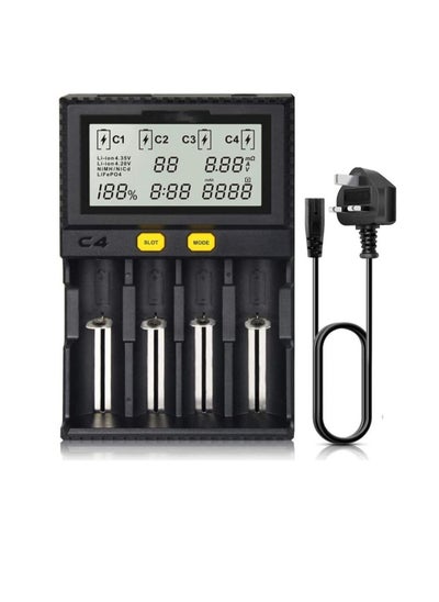 اشتري 18650 Battery Charger, 4 Bay Rechargeable Battery Charger, Charger with LCD Display, Fast Charging for Li-ion LiFePO4 Ni-MH Ni-Cd AA AAA C 18350 18500 18700 20700 2170026650 RCR123 في السعودية