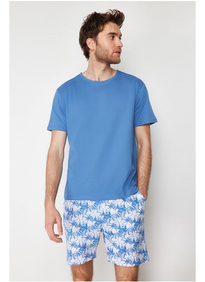 Buy Blue Men's Regular Fit Palm Printed Pajama Set in Egypt