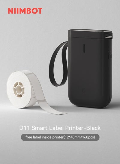 Buy D11 Portable Bluetooth Sticker Label Printer with 1 Roll 12*40mm White Tape, USB Rechargeable, Inkless Thermal Label Maker with 10-15mm Print Width, Ideal for Home and Small Business Supplies, Black in Saudi Arabia