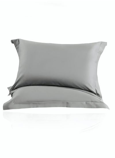 Buy 2 Piece 100% Cotton Soft Breathable Pillowcase Standard Size 48*74cm Solid Color Comfortable Sleep Durable Wrinkle Resistant Pillowcase Grey in UAE