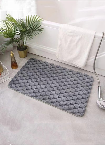 Buy 1-Piece Solid Color Bathroom Absorbent Rug Non-slip Mats Polyester Grey 60x40 Centimeter in UAE