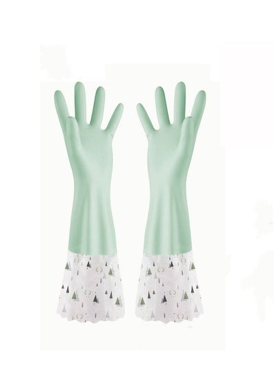 Buy M MIAOYAN Kitchen Cleaning Waterproof Extended Household Gloves Green in Saudi Arabia