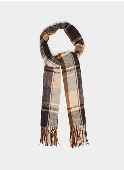 Buy Checked Woolen Scarf with Fringe Detail in Saudi Arabia