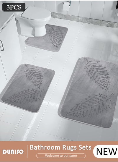 Buy Bathroom Rugs Sets 3 Piece, Absorbent Ultra Soft Memory Foam Bathroom Rug, Non Slip and Machine Washable Bath Mats, Dry Toilet Mat Sets, Comfortable Floor Carpet for Bathroom Floor, Showe & Tub in UAE