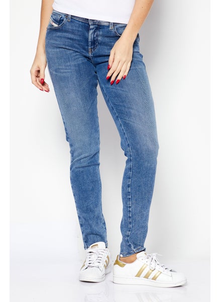 Buy Women Regular Fit Washed Stretchable Denim Jeans, Blue in UAE