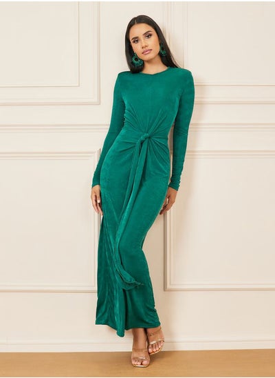 Buy Front Knot Detail Long Sleeves Bodycon Maxi Dress in Saudi Arabia