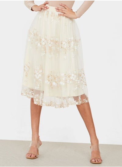 Buy Floral Embroidered Midi Skirt in Saudi Arabia