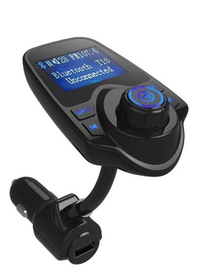 Buy T10 Bluetooth FM Transmitter Car Radio Adapter Hands Free Kit with USB Built in Microphone Support TF Micro SD Card A2DP MP3 WMA Format Songs AUX  Black in UAE