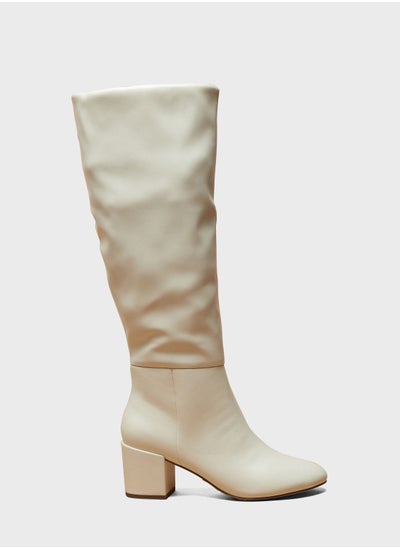 Buy Pointed Toe Mid Heel Knee Boots in UAE