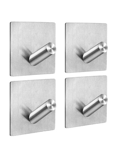 Buy SYOSI Heavy Duty Self Adhesive Hooks, On Wall Stainless Steel Hooks Waterproof and Rustproof  for Bathroom, Kitchen, Closet, Home or Office (4 Pack) in UAE