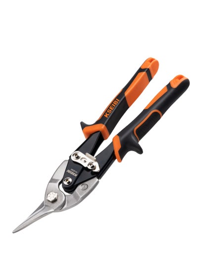 Buy Aviation Tin Snips Left, 10" 250MM, CR-V Steel Heavy Duty Tin Snips with Visible Cutting Length, Comfort Grips, for Cutting Metal Sheet, Aluminum, Wire Mesh, Leather, Copper, Plastic, Plumbing and Pipe Fitting. in UAE