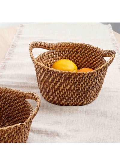 Buy Natura Rattan Basket With Handle Dia23X10cm - Honey Brown in UAE