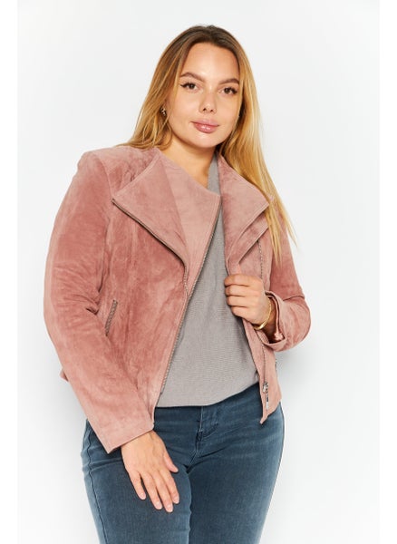 Buy Women Textured Motorcycle Jackets, Mauve in UAE