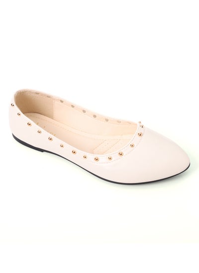 Buy Studded Throat Slip On Beige Leather Flats in Egypt