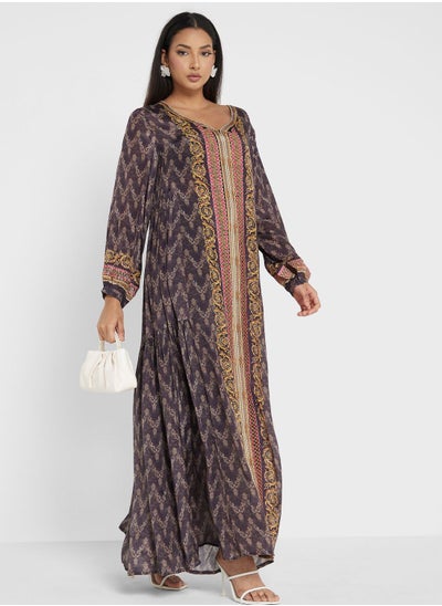 Buy Belted V-Neck Jalabiya in UAE