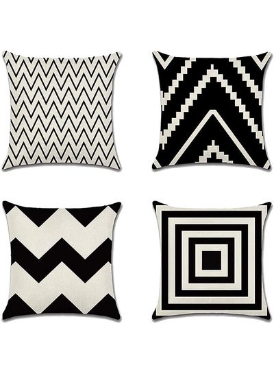 اشتري Covers, Pillow Case Black White Geometric patterns 18x18 Inch for Sofa and Bed Square (Color : 4pc, Size : 45 * 45cm) في الامارات