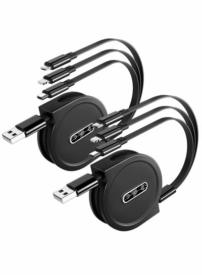 Buy Multi Retractable Charging Charger Cable 3A, 4FT, Universal 3 in 1 Short Multiple USB Cord Adapter, with IP Type-C, Micro USB Port Connectors, for Cell Phones Tablets and More, 2Pack in Saudi Arabia