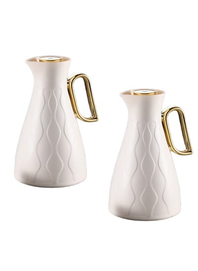 اشتري Thermos Set of 2 Pieces for Tea and Coffee from Petros Beige/Golden Color 1Liter في السعودية